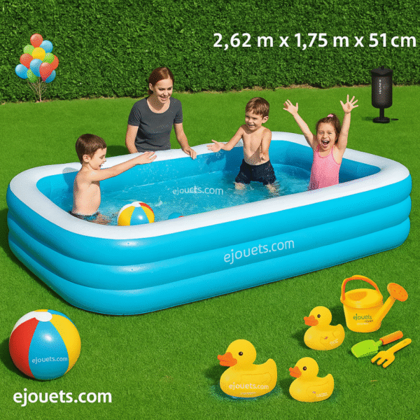 Piscine Gonflable bestway de Luxe – Rectangulaire 2,62 m x 1,75 m x 51 cm – Bleu Résistant et Confortable
