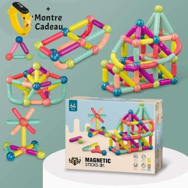 Blocs de construction magnétiques Pour les enfants 64 PCS + MONTRE CADEAU