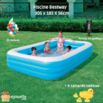 Grande Piscine Familiale Rectangulaire 305 x 183 x 56 cm + Gonfleur Manuel Offert ! ☀️👨‍👩‍👧‍👦
