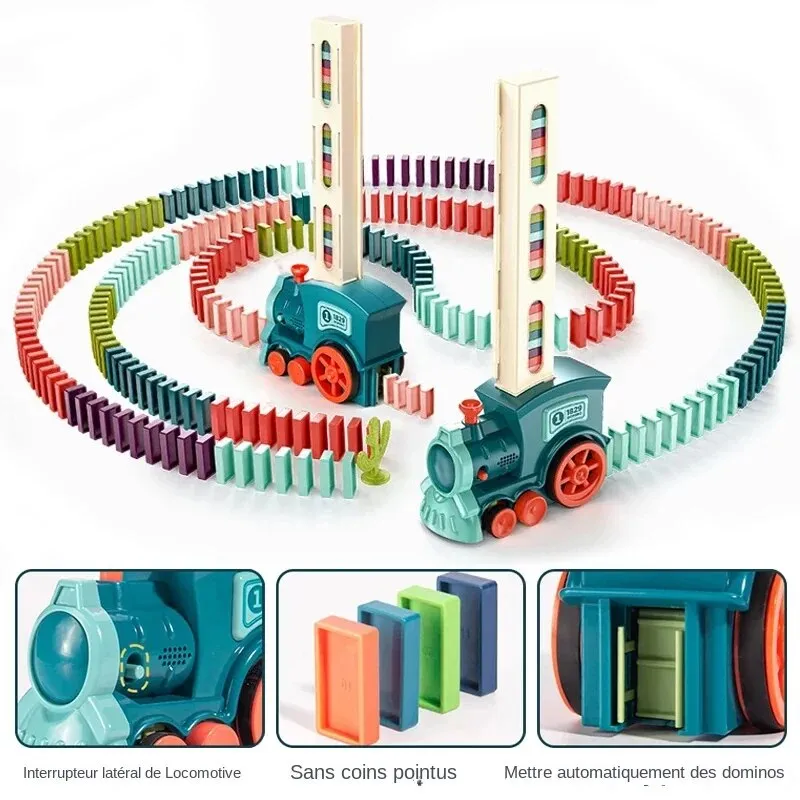 Train de dominos automatique pour enfants, bloc domino Montessori, cadeaux d'anniversaire pour petit et tout-petit