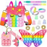 Pop Purse Pack Toy, Unicorn Rainbow Shoulder Crossbody Small Mini Little Keychain,
