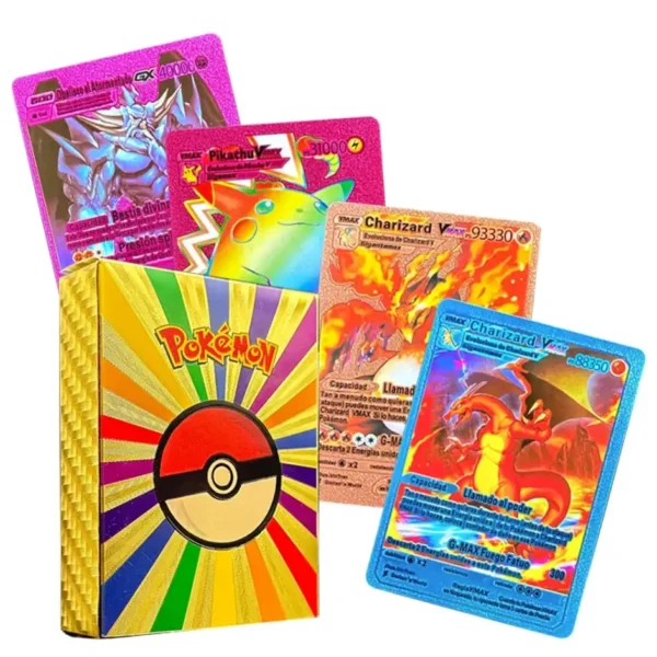 55 Carte de feuille d'or colorée Pokmone, carte VMAX, Charizard, Pikachu, Arc
