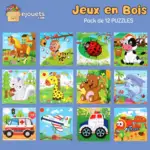 12 Puzzle en bois pour enfants 15x15cm, jouets éducatifs, cadeaux pour enfants