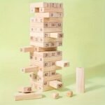 Jenga 54 blocks pcs en bois avec dominos et chiffre en bois naturel