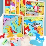 7 Jouets Montessori Puzzle en bois Tangram jeu Puzzle 3D