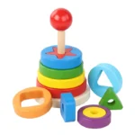 Jouets Montessori en bois naturel pour enfants, outils d'enseignement, blocs d'empilage en bois, jeu assorti en forme de serviette arc-en-ciel
