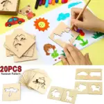 20 Pochoirs en bois Montessori pour enfants, jouets de dessin,