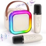 Machine de karaoké pour enfants et adultes, mini haut-parleur de karaoké Bluetooth portable avec 2 micros sans fil et lumière pour fête à la maison
