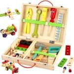 Boite a Outil Enfant Jouets en Bois DIY 3D Jeux de Construction Bricolage, Caisse a Outil Enfan 3 4 5 Ans,