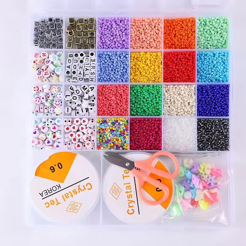 700 Perles étoiles Et Cœurs + 6m Fil élastique - Kit Création Bijoux Enfants - Perles Colorées
