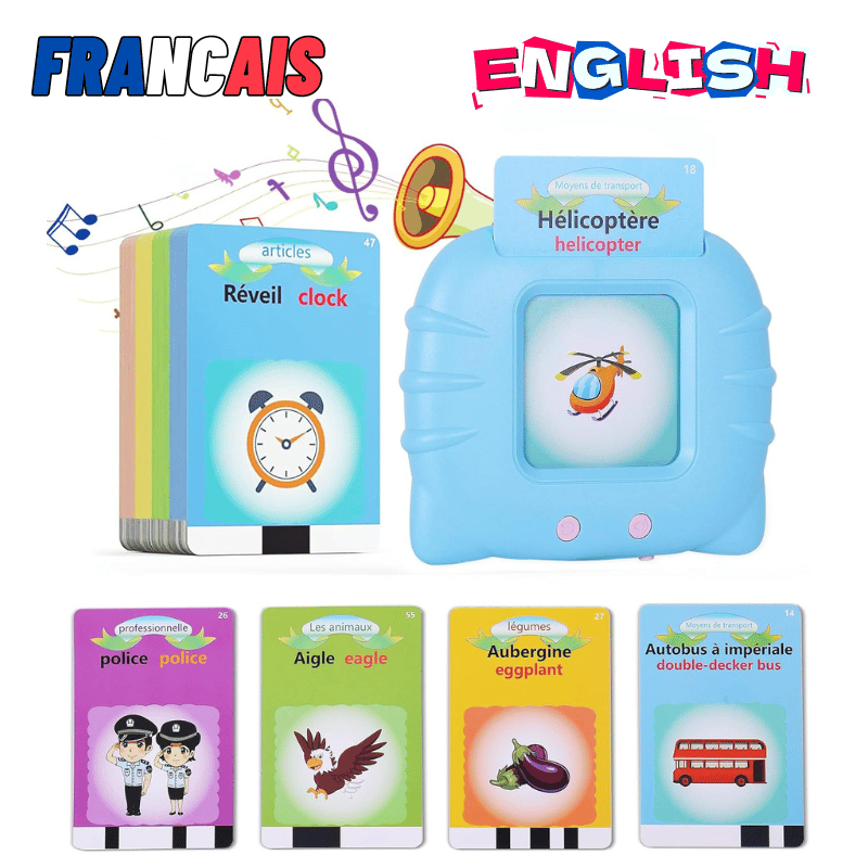 Cartes Flash Parlantes Bilingues - 224 Mots Français/Anglais - Jeu Éducatif Montessori 2-6 Ans