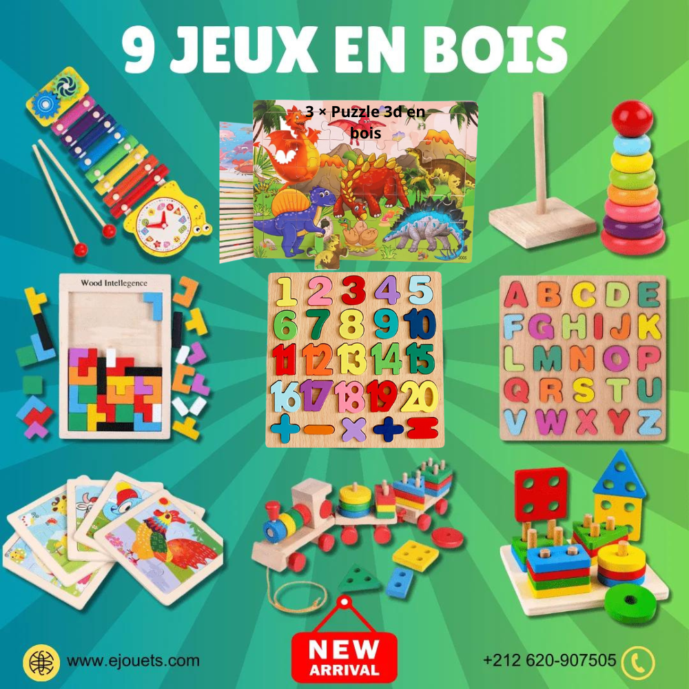 9 Jouets Montessori en bois naturel