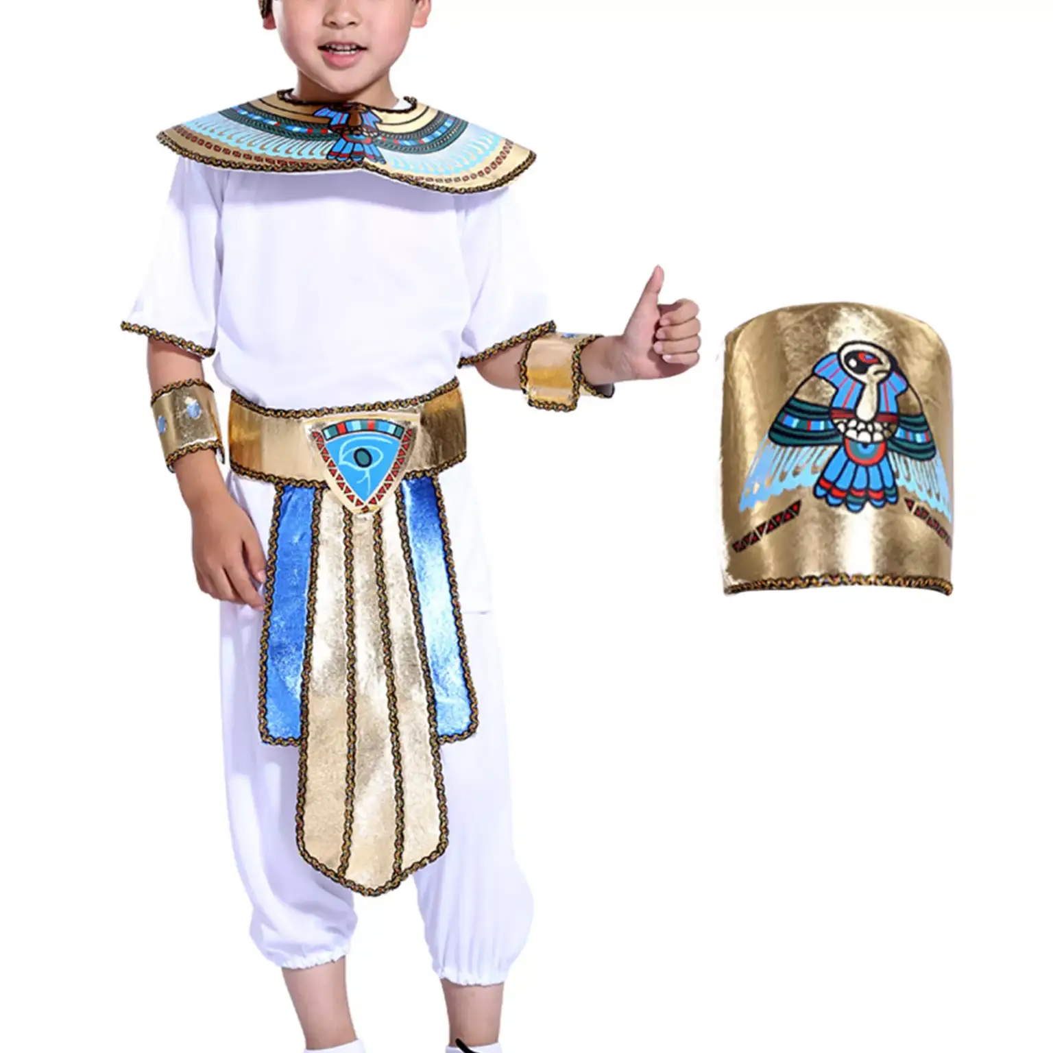 Costume enfant prince égyptien tenue à manches courtes haut avec pantalon – Image 1