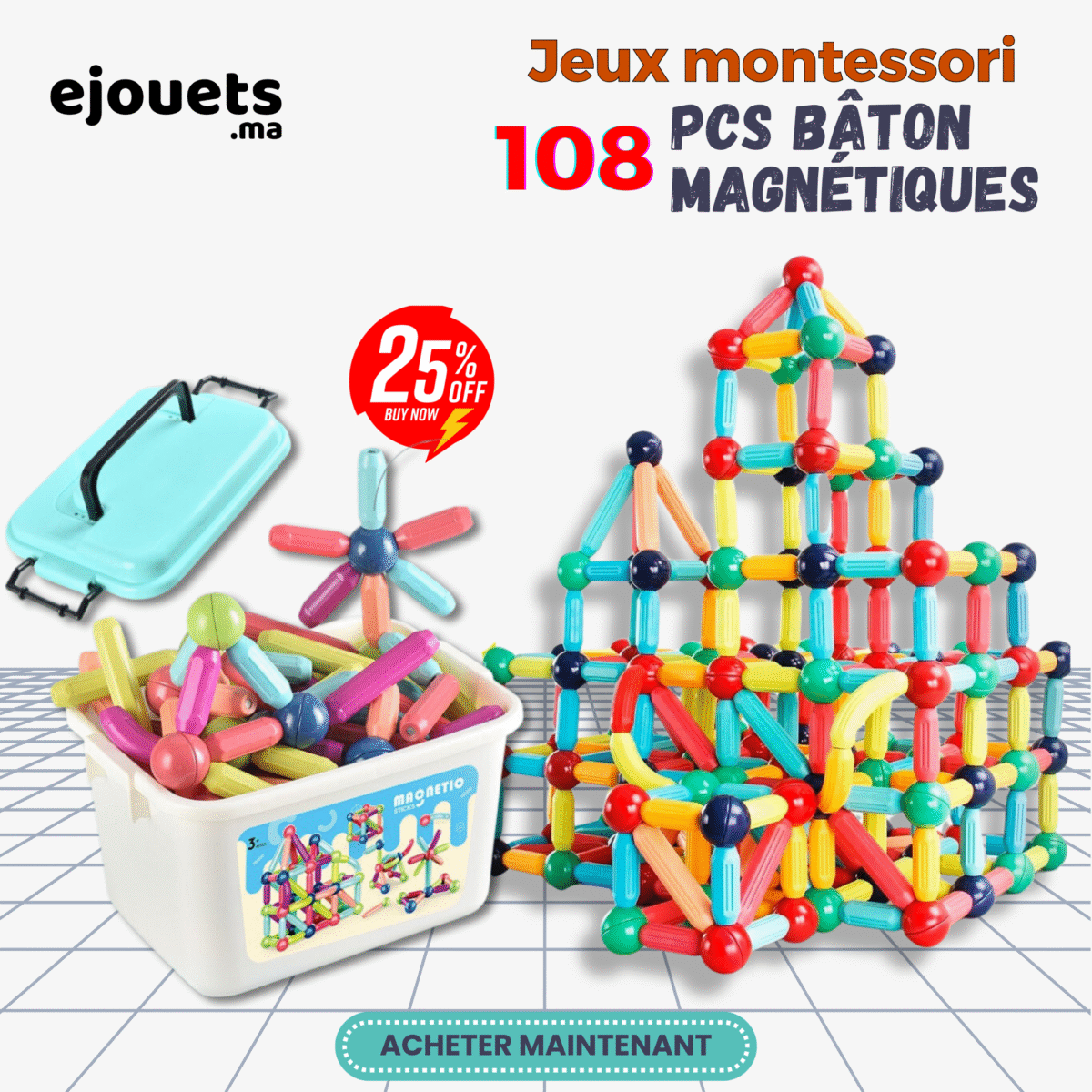 Blocs de construction magnétiques Pour les enfants 108 Pièces – Image 1