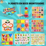 Ensemble de 9 Jouets Montessori en bois naturel, jouets éducatifs