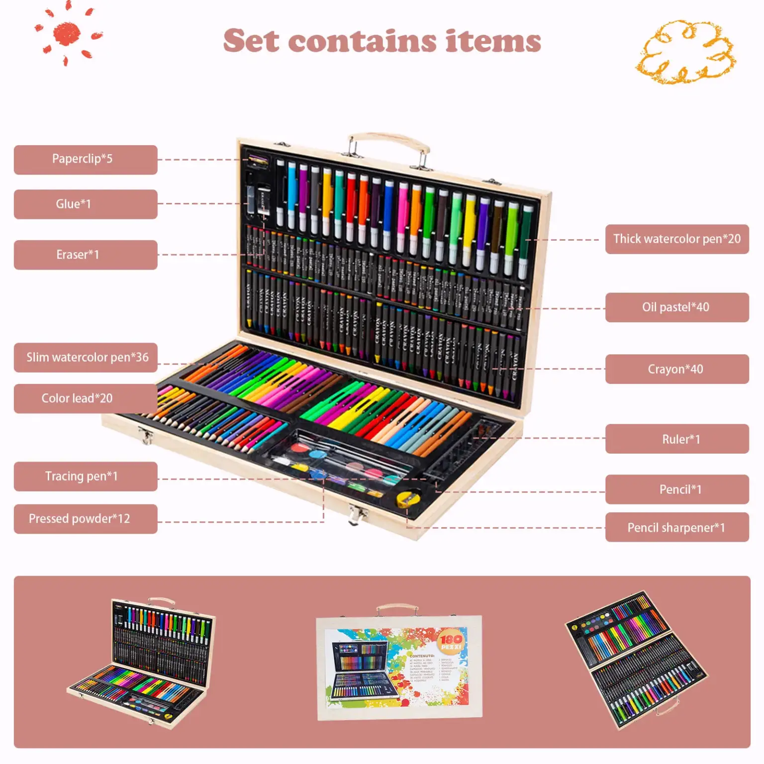 Kit d'Art Complet de 180 Pièces en bois naturel, idéal pour créer des œuvres d'art uniques. – Image 6