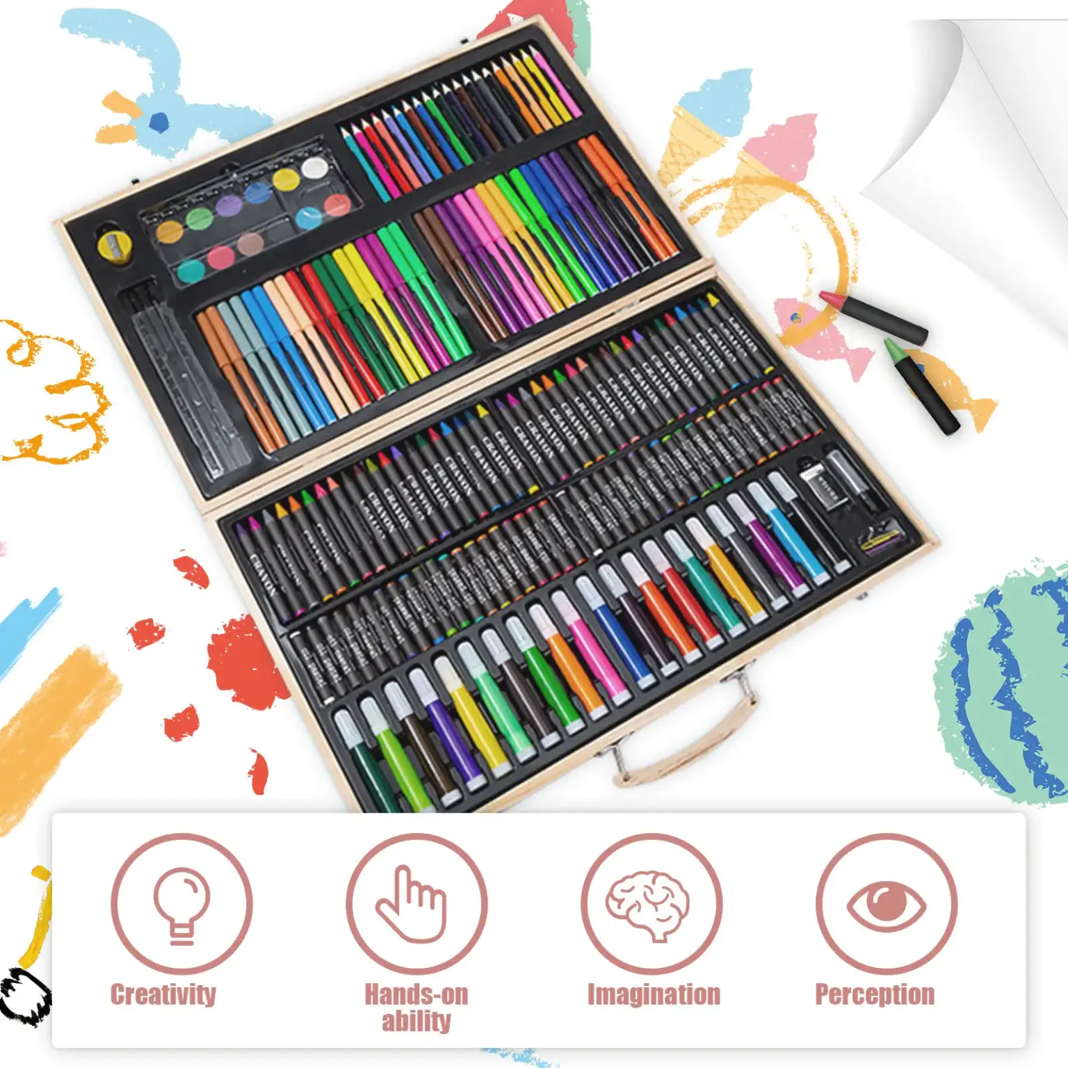 Kit d'Art Complet de 180 Pièces en bois naturel, idéal pour créer des œuvres d'art uniques. – Image 3