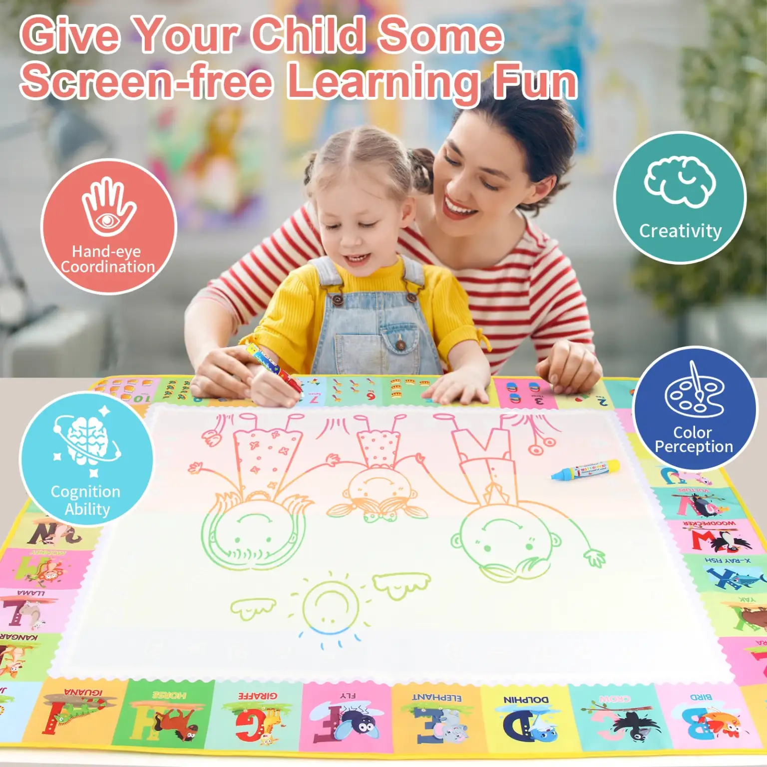 Polymères magiques à dessin à l'eau avec stylos magiques réutilisables, DrelyMontessori, tableau de peinture, jouets pour enfants, 100x80cm – Image 4