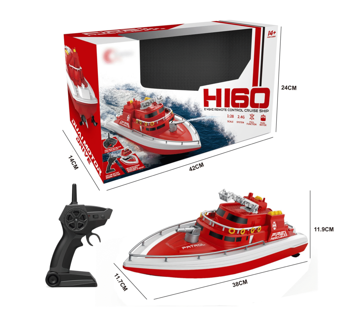Bateau de Patrouille Télécommandé 2.4Ghz - Modèle HI58 - Double Moteur  - Modèle Pompier – Image 1