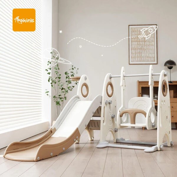Centre d'Activités Bébé 2-en-1 Cooking - Toboggan, Balançoire - Design Moderne et Sécurisé
