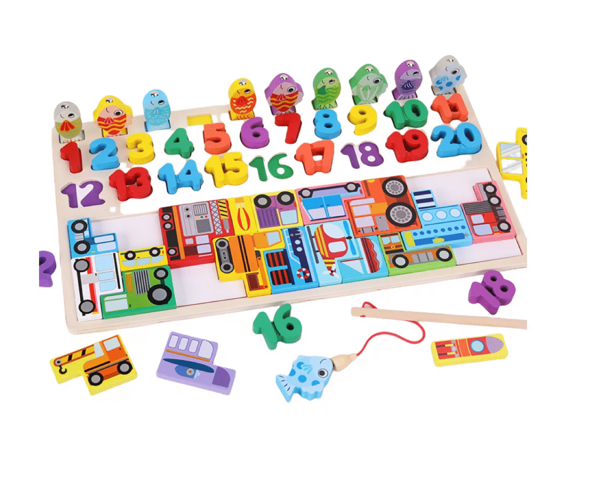 Puzzle magnétique 4 en 1 en Bois avec Chiffres et Animaux - Jeu de Pêche et d'Apprentissage – Image 2