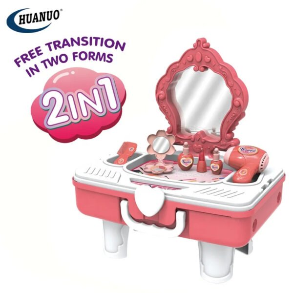 Coiffeuse 2-en-1 Transformable - Table de Maquillage et Valise de Jeu pour Enfants