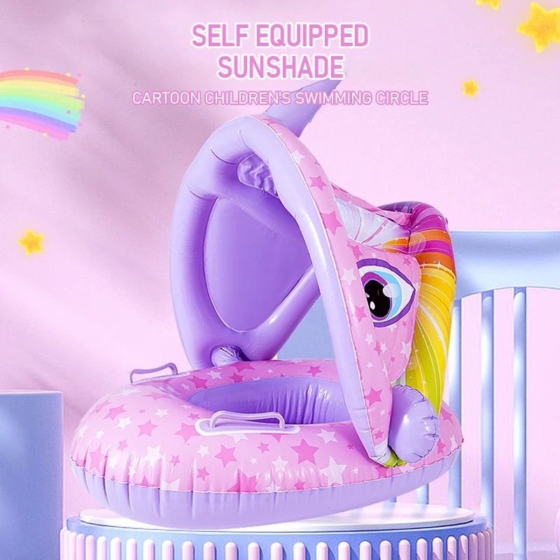Bouée Bébé Gonflable avec Pare-Soleil Anti-Renversement ☀️ - Design Cartoon Amusant et Sécurisé 🐳