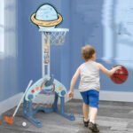 Centre d'Activités Bébé 4-en-1 Spatial 🚀 - Basketball 🏀, Football ⚽, Golf ⛳ & Anneaux - Hauteur Ajustable