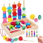 Perles à Lacer en Bois Montessori TooyBing 🧵 - Jeu d'Enfilage Éducatif et Coloré