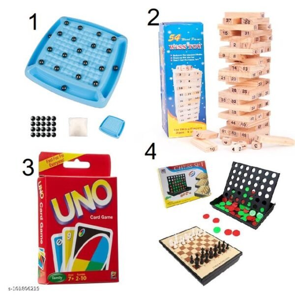 Pack de Jeux Essentiels - 4 en 1  : MAGNETIC  labyrinthe  + Blocks 54pièces + Chess Set  magnétique+ UNO