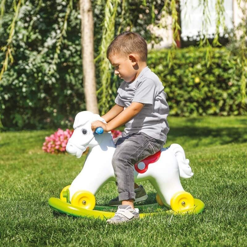 Cheval à Bascule 2-en-1 avec Roues Dolu - Blanc & Rouge 🎠