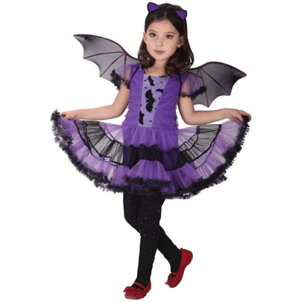 Déguisement Chauve-Souris Fille – Costume Halloween Violet avec Ailes