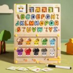 Tableau Éducatif en Bois – Alphabet & Jeu Magnétique de Couleurs