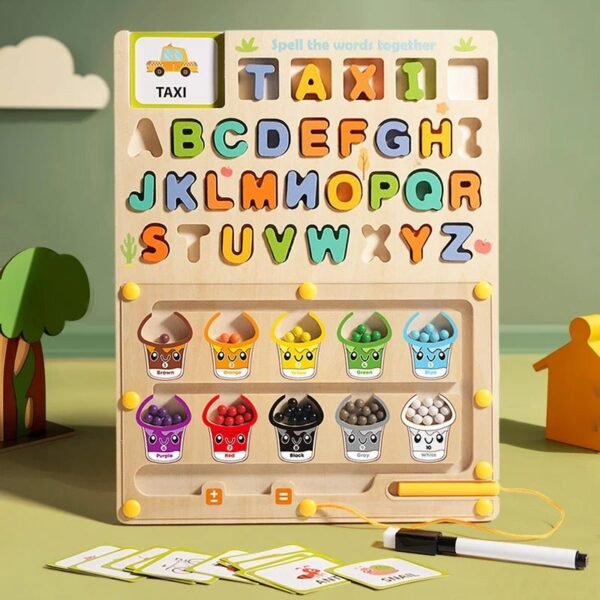 Tableau Éducatif en Bois – Alphabet & Jeu Magnétique de Couleurs