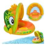 Bouée Bébé Gonflable avec Siège Anti-Retournement & Pare-Soleil – Vert