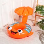 Bouée Siège Bébé avec Auvent Anti-Soleil – 3D Flétan Cartoon - Orange