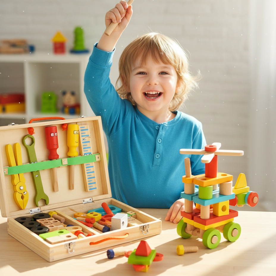 Jeu de construction en bois boîte à outils enfants | ToolBox 1 Jeu de construction en bois boîte à outils enfants | ToolBox – Image 1