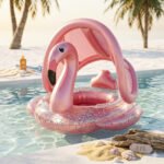 Bouée Siège Bébé Flamant Rose avec Auvent et Paillettes – 6M+