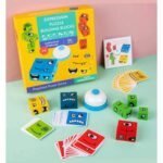 Jeu de Societe Puzzle d'Expression en Blocs de Construction en Bois Jouet Educatif de Reflexion Casse Tete avec Clochette et Cartes de Defi pour Enfants Filles Garcons Amelioration de la Coordination Oeil Main et Reconnaissance des Emotions Multicouleur