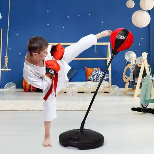 1-11.jpg Ensemble d’entrainement de boxe, PUNCHING BALL SUR PIED AVEC GANTS, superbe jouet Jeu de boxe Punching Ball pour enfants – Image 1
