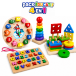 Pack Éducatif 4 en 1 – Jouets d'Éveil en Bois pour Enfants