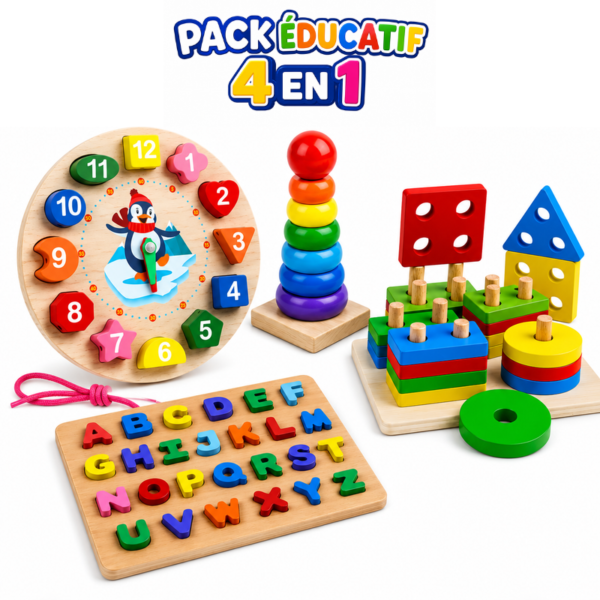 Pack Éducatif 4 en 1 – Jouets d'Éveil en Bois pour Enfants