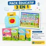 Pack Éducatif 3 en 1 – Tablette Éducative + Machine à Cartes Parlantes + 4 Livres Magiques Réutilisables