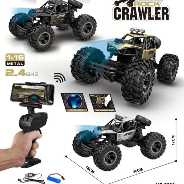 Voiture Télécommandée Rock Crawler 4x4 1:16 avec Caméra WiFi – 2.4GHz