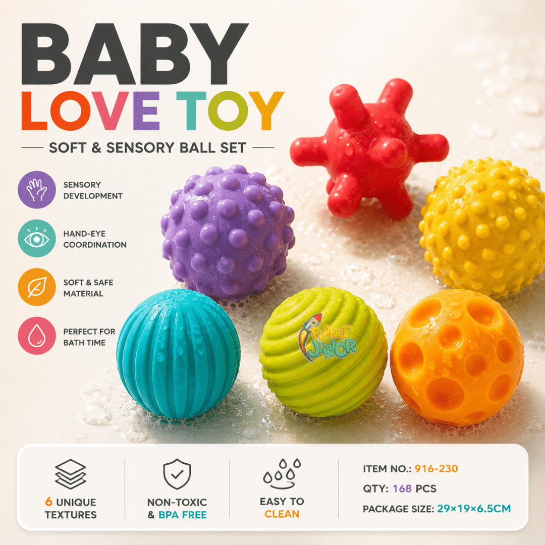 6-Piece Baby Textured Sensory Balls Set - FF-916-230 - Planet Junior 6-Piece Baby Textured Sensory Balls Set – Image 1