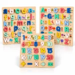 Pack de 3 Puzzles en Bois Éducatifs – Alphabet, Chiffres et Lettres