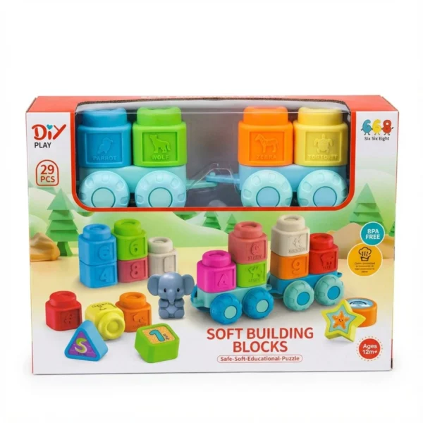 Soft Building Blocks – Jeu de Construction Souple 29 Pièces avec Train
