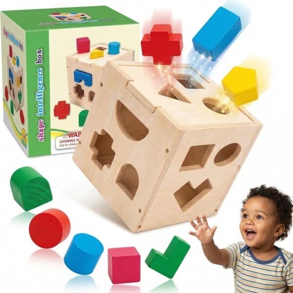 Cube de Tri en Bois Montessori – 15 Formes